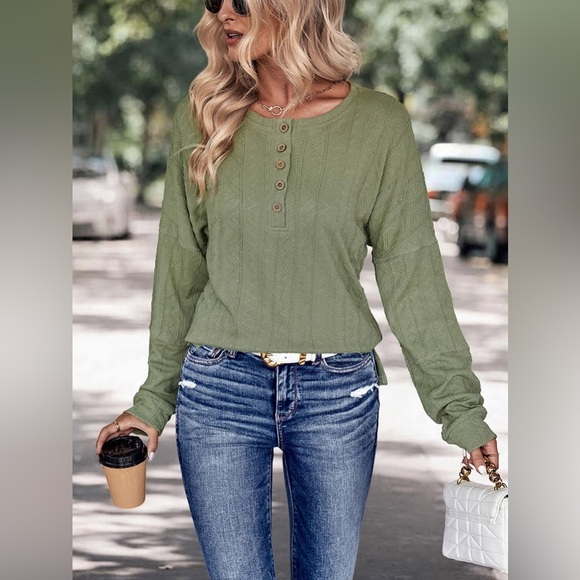 Perfee Half-Button Round Neck T-Shirt - Picture 1 of 4